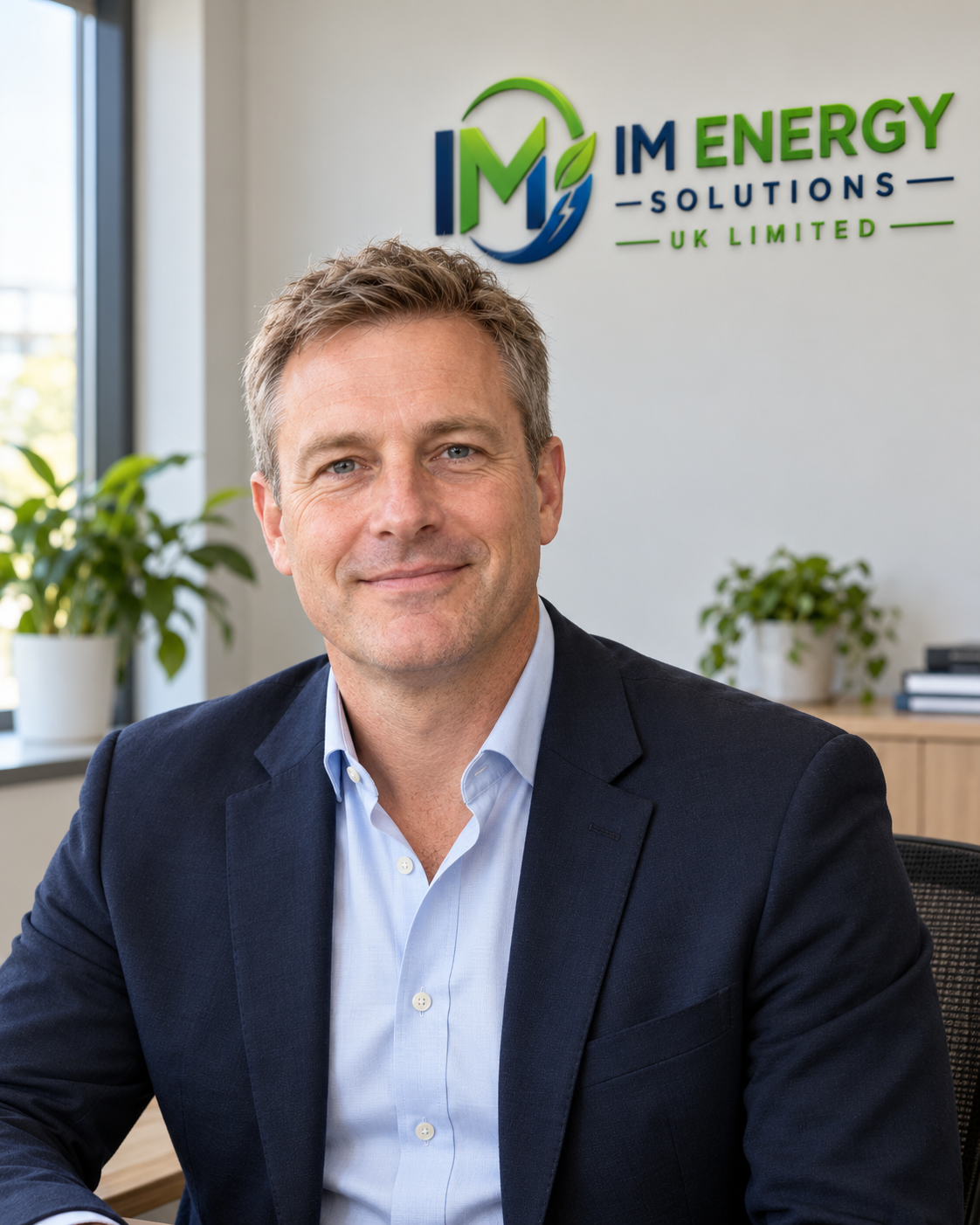 Adam Foster, Pricing Director, with the IM Energy Solutions logo in the background