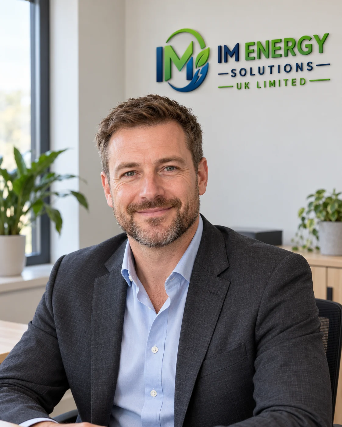 James Bennett, Operations Director, with the IM Energy Solutions logo in the background